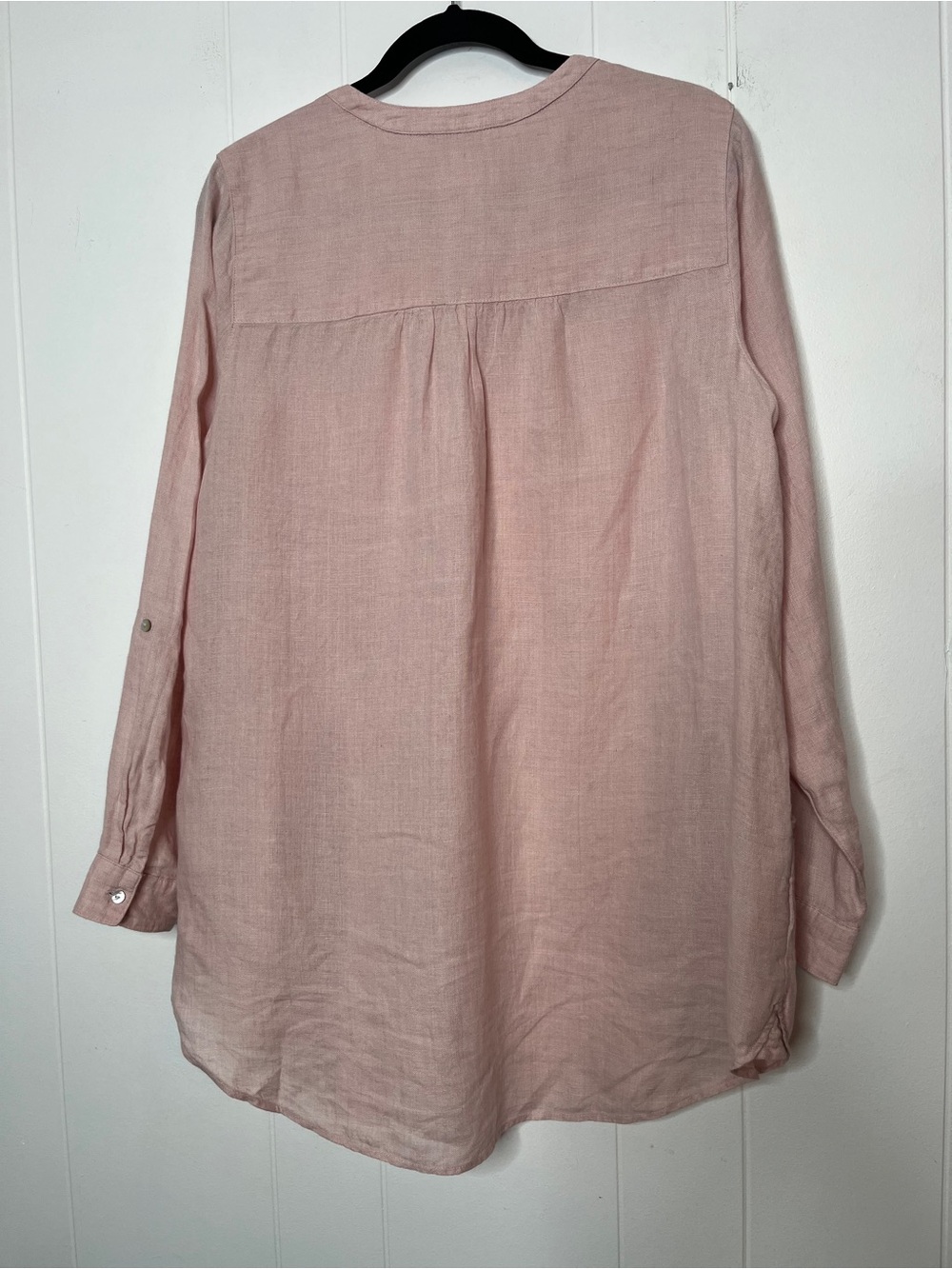 Sigrid Olsen Light Pink Linen Button-Front Tunic Long Sleeve Side Pockets M - Picture 2 of 5